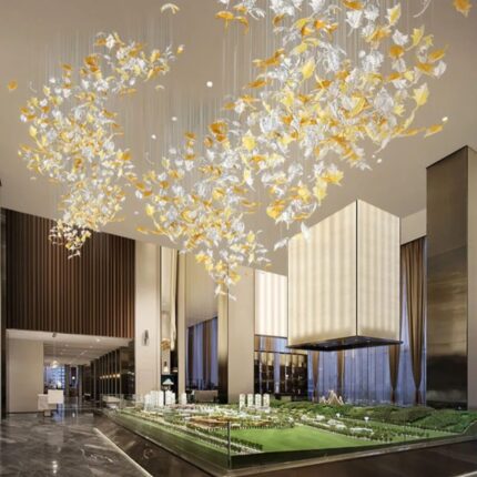 Luxury Handmade Glazed Glass Maple Leaf Chandelier