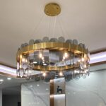 Luxury Gold Metal Adjustable Grey Glass Chandelier (400mm) - Image 3
